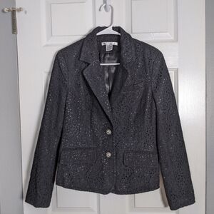 WD.NY Long Sleeve Black Eyelet‎ Crochet Lace Blazer with Jeweled Buttons Size 10